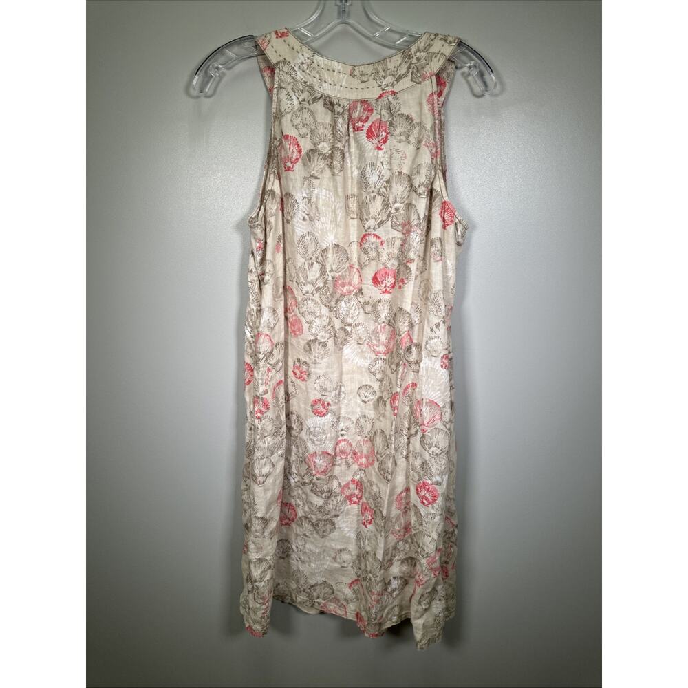 Tommy Bahama Linen Shift Dress XL Shell Print Sleeveless Tan Pink Palm Beach - Picture 2 of 7